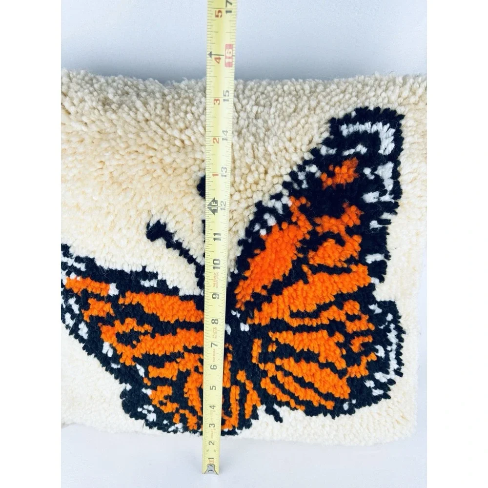 Vintage Monarch Butterfly Spring Latch Hook Yarn Pillow Cover  Retro Funky